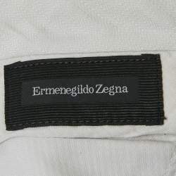 Pre Owned Ermenegildo Zegna Off White Cotton Linen Blend Formal Trousers M