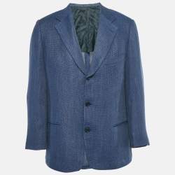 Pre Owned Ermenegildo Zegna Navy Blue Linen Blend Blazer XL