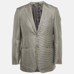 Pre Owned Ermenegildo Zegna Black /Grey Houndstooth Wool Blend Single Breasted Blazer M 