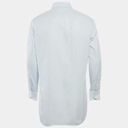 مملوكة مسبقًا قميص ايرمينجيلدو زينيا قطني مخطط بخطوط رفيعة أزرق مقاس متوسط