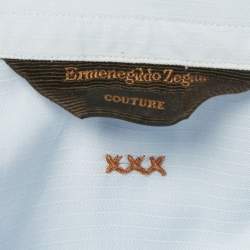 مملوكة مسبقًا قميص ايرمينجيلدو زينيا قطني مخطط بخطوط رفيعة أزرق مقاس متوسط