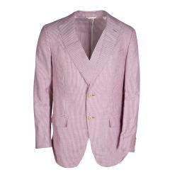 Pre Owned جاكيت ايرمنيجيلدو زينيا ريسورت خليط كتان مخطط أبيض ووردي داكن L