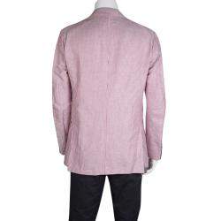 Pre Owned جاكيت ايرمنيجيلدو زينيا ريسور ت خليط كتان مخطط أبيض ووردي داكن L