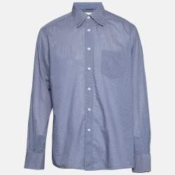 Pre Owned قميص ايرمنيجيلدو زينيا قطن أزرق داكن بنقاط بولكا كم طويل مقاس ضخم جداً