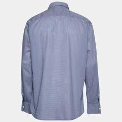 Pre Owned Ermenegildo Zegna Navy Blue Polka Dot Cotton Long Sleeve Shirt XXL