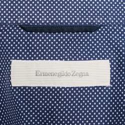Pre Owned Ermenegildo Zegna Navy Blue Polka Dot Cotton Long Sleeve Shirt XXL