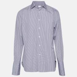 Pre Owned Ermenegildo Zegna Blue Checks Cotton Double Cuff Shirt M
