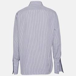 Pre Owned Ermenegildo Zegna Blue Checks Cotton Double Cuff Shirt M