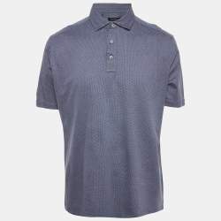 Pre Owned Ermenegildo Zegna Blue Patterned Cotton Knit Polo T-Shirt XXL