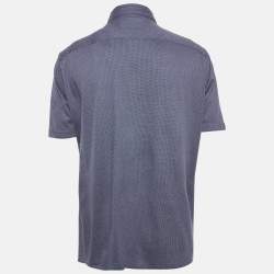 Pre Owned Ermenegildo Zegna Blue Patterned Cotton Knit Polo T-Shirt XXL