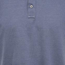 Pre Owned Ermenegildo Zegna Blue Patterned Cotton Knit Polo T-Shirt XXL