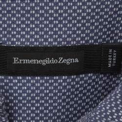 Pre Owned Ermenegildo Zegna Blue Patterned Cotton Knit Polo T-Shirt XXL
