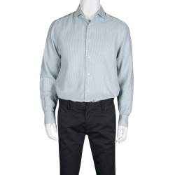 Pre Owned قميص ايرمنيجيلدو زينيا كوتور أكمام طويلة قطن نمط أبيص وأزرق XL