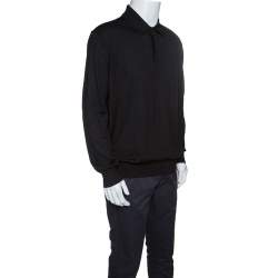 Pre Owned Ermenegildo Zegna Black Cashseta Light  Ribbed Trim Collared Sweater XXL