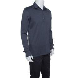 Pre Owned Ermenegildo Zegna Grey Wool and Silk Knit Long Sleeve Polo T-Shirt M