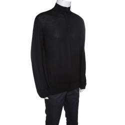 Pre Owned Ermenegildo Zegna Black Knit Ribbed Trim Zip Detail Sweater XXL