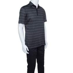 Pre Owned Ermenegildo Zegna Silk Grey and Pink Striped Polo T-Shirt L