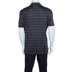 Pre Owned Ermenegildo Zegna Silk Grey and Pink Striped Polo T-Shirt L