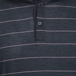 Pre Owned Ermenegildo Zegna Silk Grey and Pink Striped Polo T-Shirt L