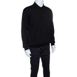 Pre Owned سويتر ايرمنيجيلدو زينيا ياقة حواف مضلعة خفيف كاشستا أسود XXL