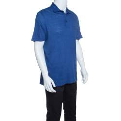 Pre Owned Ermenegildo Zegna Blue Slub Linen Short Sleeve Polo T-Shirt L