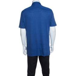 Pre Owned Ermenegildo Zegna Blue Slub Linen Short Sleeve Polo T-Shirt L