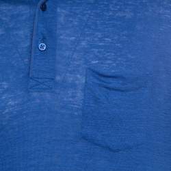 Pre Owned Ermenegildo Zegna Blue Slub Linen Short Sleeve Polo T-Shirt L