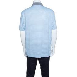 Pre Owned Ermenegildo Zegna Sky Blue Striped Cotton Contrast Collar Polo T-Shirt XXL