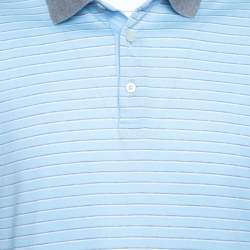Pre Owned Ermenegildo Zegna Sky Blue Striped Cotton Contrast Collar Polo T-Shirt XXL