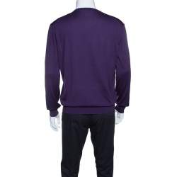 مملوكة مسبقًا Ermenegildo Zegna Purple Cashseta Light Ribbed Trim V-Neck Sweater L
