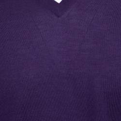 مملوكة مسبقًا Ermenegildo Zegna Purple Cashseta Light Ribbed Trim V-Neck Sweater L