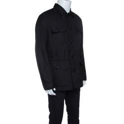 Pre Owned جاكت ايرمنيجيلدو زينيا أزرار أمامية  تفاصيل جيب رقعة أسود XL