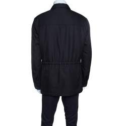 Pre Owned جاكت ايرمنيجيلدو زينيا أزرار أمامية  تفاصيل جيب رقعة أسود XL