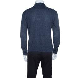 Pre Owned Ermenegildo Zegna Navy Blue Silk Knit Long Sleeve Polo T-Shirt S