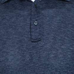 Pre Owned Ermenegildo Zegna Navy Blue Silk Knit Long Sleeve Polo T-Shirt S