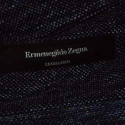 Pre Owned Ermenegildo Zegna Navy Blue Silk Knit Long Sleeve Polo T-Shirt S