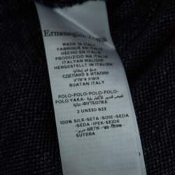 Pre Owned Ermenegildo Zegna Navy Blue Silk Knit Long Sleeve Polo T-Shirt S