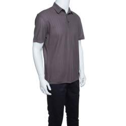 Pre Owned Ermenegildo Zegna for Maserati Grey Knit Herringbone Pattern Polo T-Shirt M
