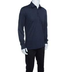 Pre Owned Ermenegildo Zegna Navy Blue Wool Cotton Knit long Sleeve Polo T-Shirt S