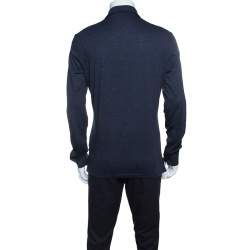 Pre Owned Ermenegildo Zegna Navy Blue Wool Cotton Knit long Sleeve Polo T-Shirt S
