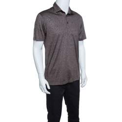 Pre Owned Ermenegildo Zegna Brown and White Silk Polo T-Shirt M