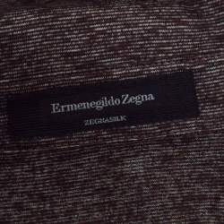 Pre Owned Ermenegildo Zegna Brown and White Silk Polo T-Shirt M