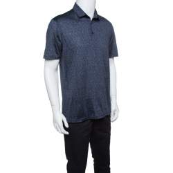 Pre Owned Ermenegildo Zegna Navy Blue Silk Slub Jersey Polo T-Shirt M