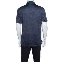 Pre Owned Ermenegildo Zegna Navy Blue Silk Slub Jersey Polo T-Shirt M
