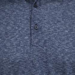 Pre Owned Ermenegildo Zegna Navy Blue Silk Slub Jersey Polo T-Shirt M