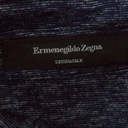 Pre Owned Ermenegildo Zegna Navy Blue Silk Slub Jersey Polo T-Shirt M