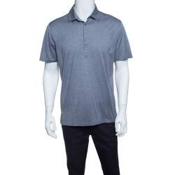 Pre Owned Ermenegildo Zegna Grey Cotton Pique Polo T-Shirt M