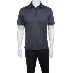 Pre Owned Ermenegildo Zegna Grey Marled Cotton Polo T-Shirt M