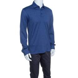 Pre Owned Ermenegildo Zegna Navy Blue Slub Jersey Long Sleeve Polo T-Shirt S