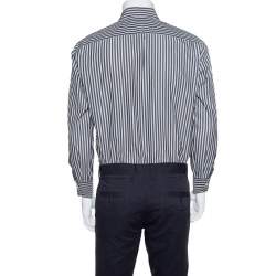 Pre Owned قميص ايرمنيجيلدو زينيا أكمام طويلة أزرار أمامية قطن مخطط رمادي L